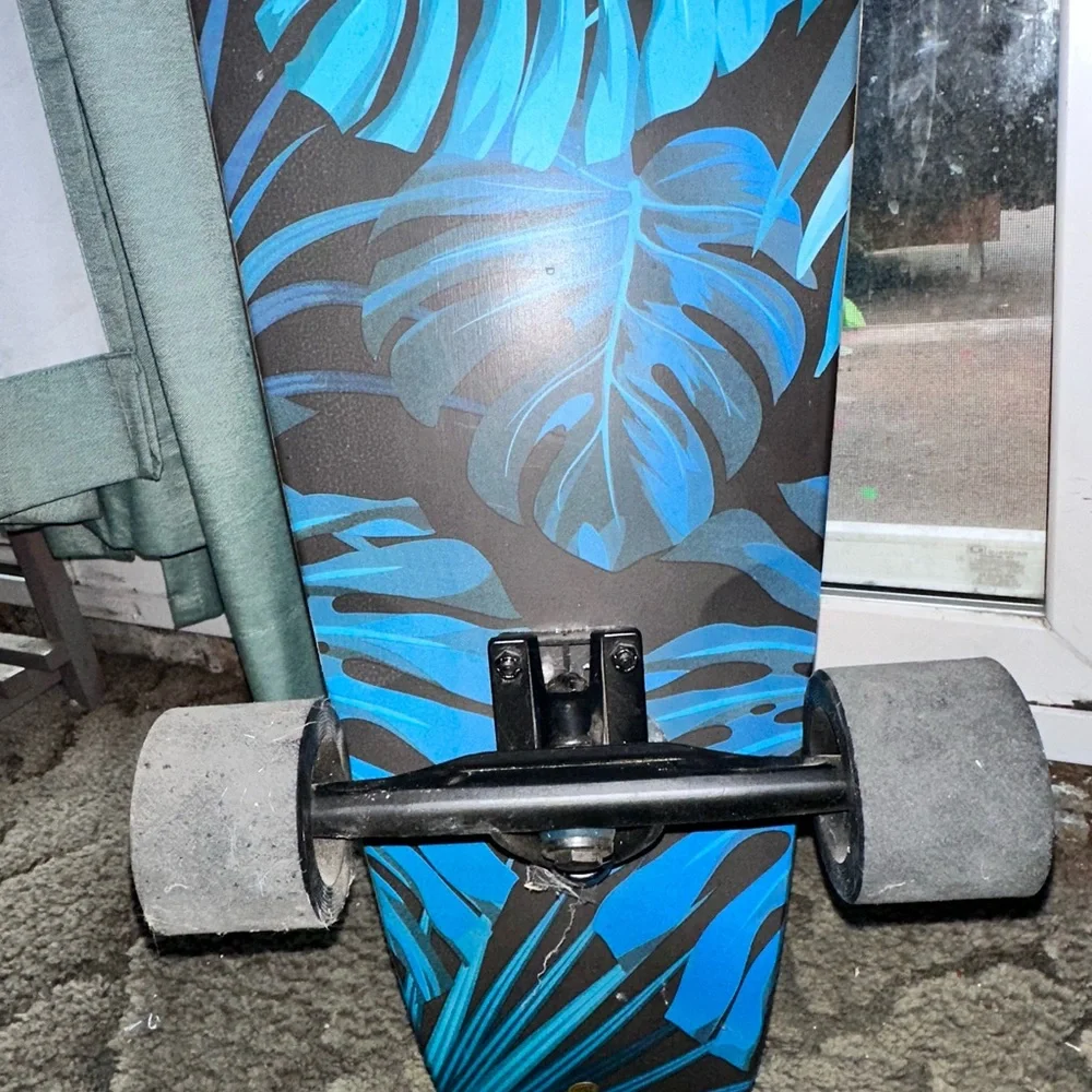 Bamboo Longboard with Blue Leaf Design
